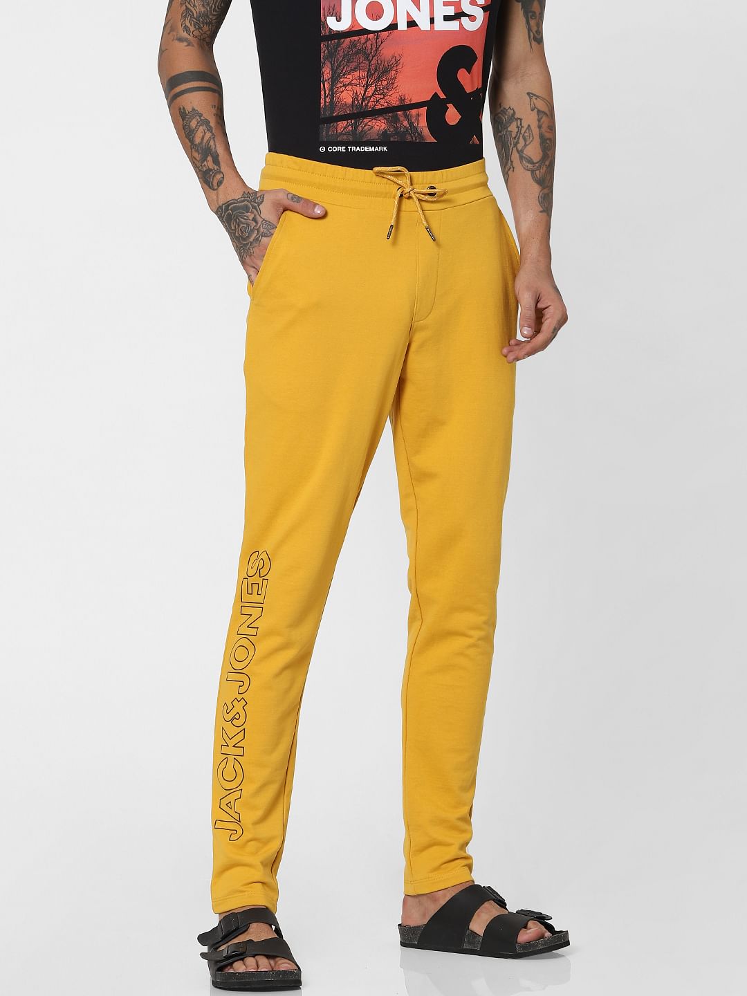 Yellow Mid Rise Logo Print Sweatpants