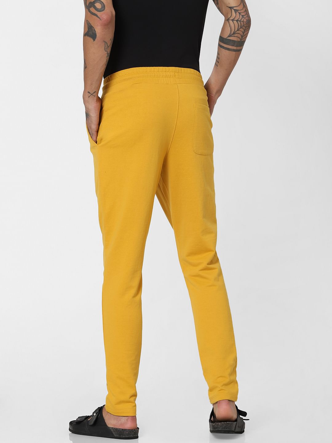Yellow Mid Rise Logo Print Sweatpants