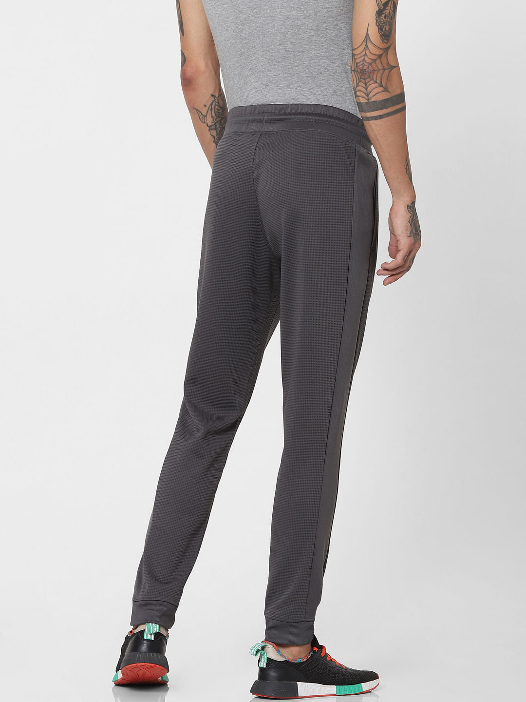 Grey Mid Rise Self Design Sweatpants