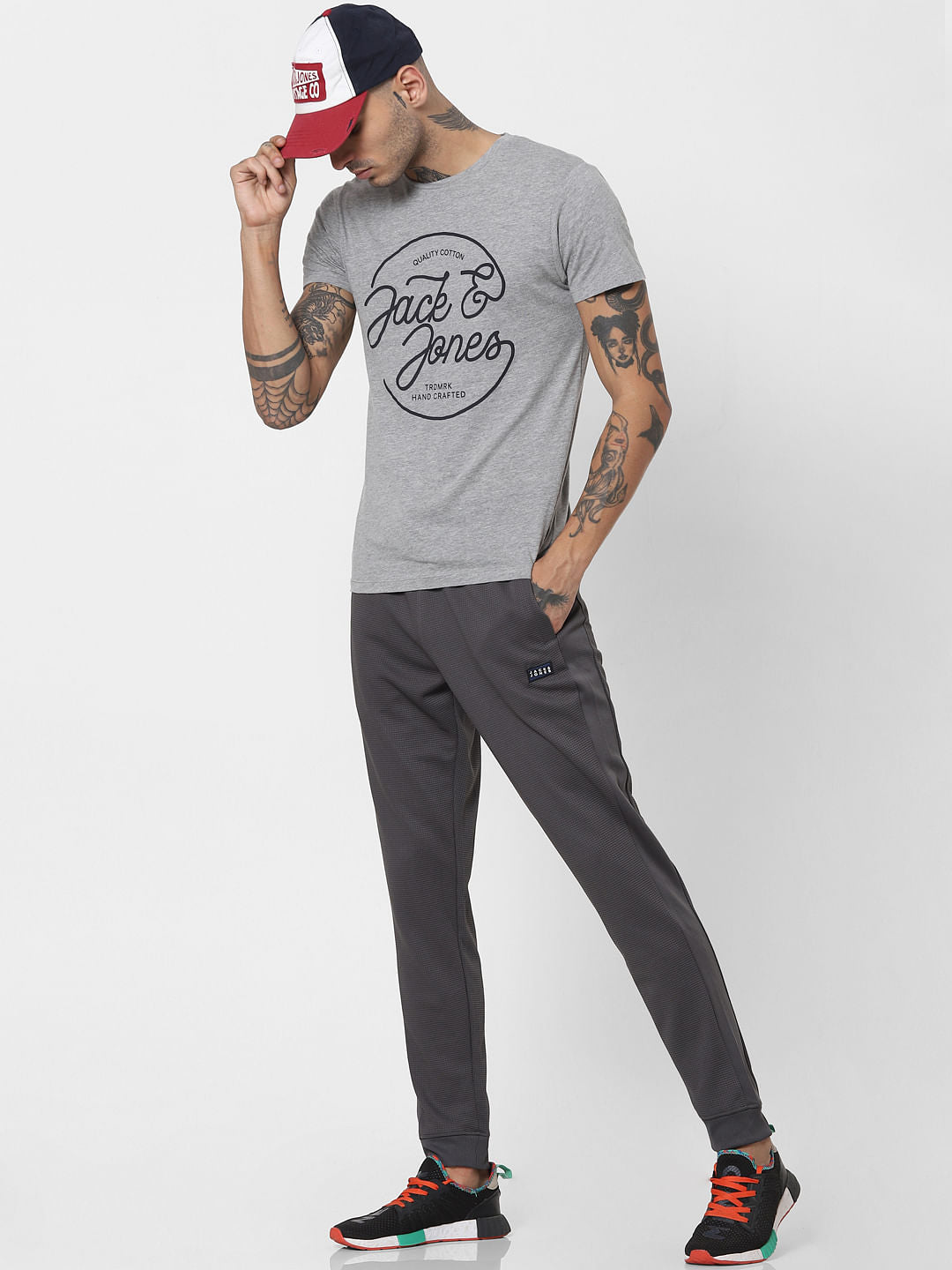 Grey Mid Rise Self Design Sweatpants