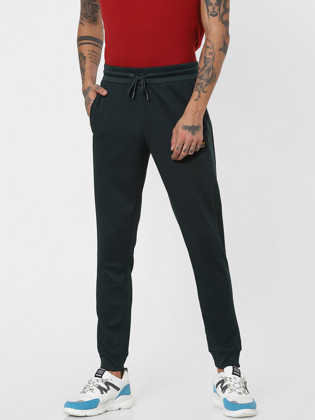Green Mid Rise Textured Sweatpants
