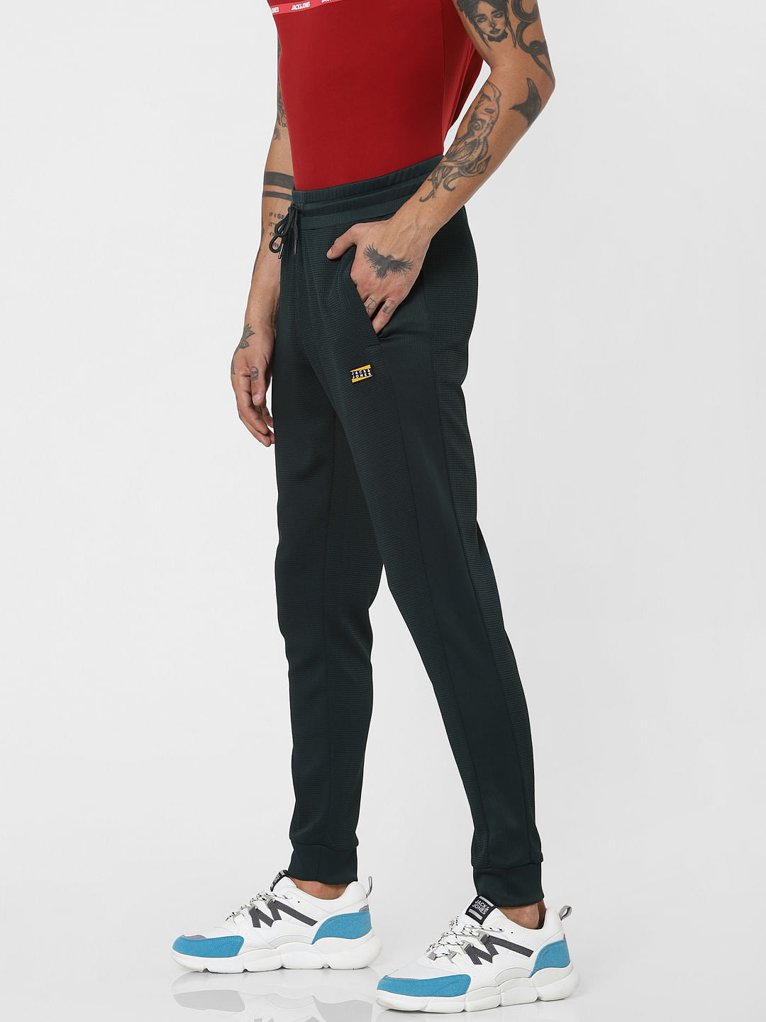 Green Mid Rise Textured Sweatpants