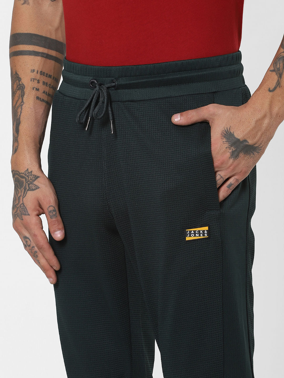 Green Mid Rise Textured Sweatpants
