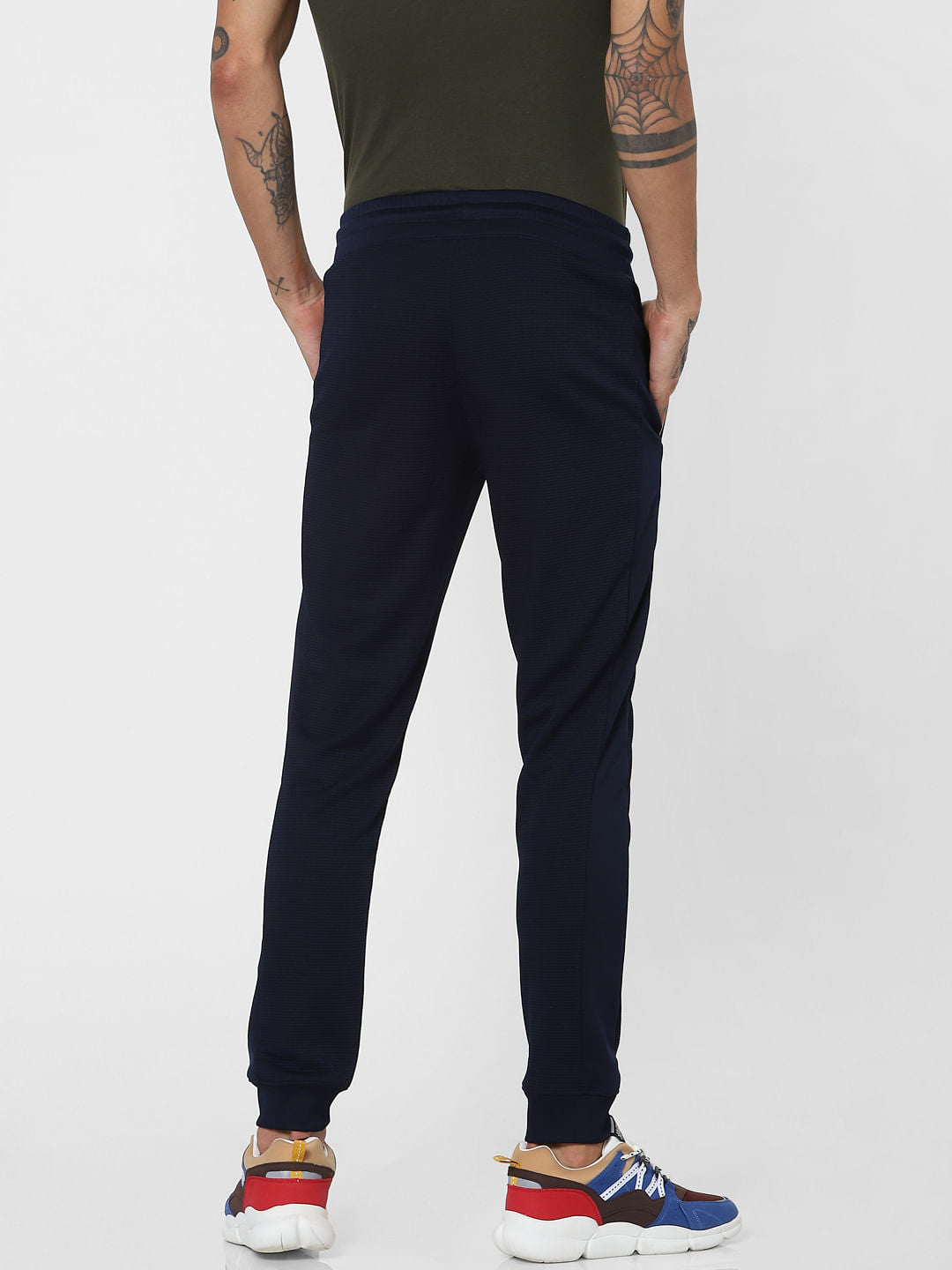 Blue Mid Rise Textured Sweatpants
