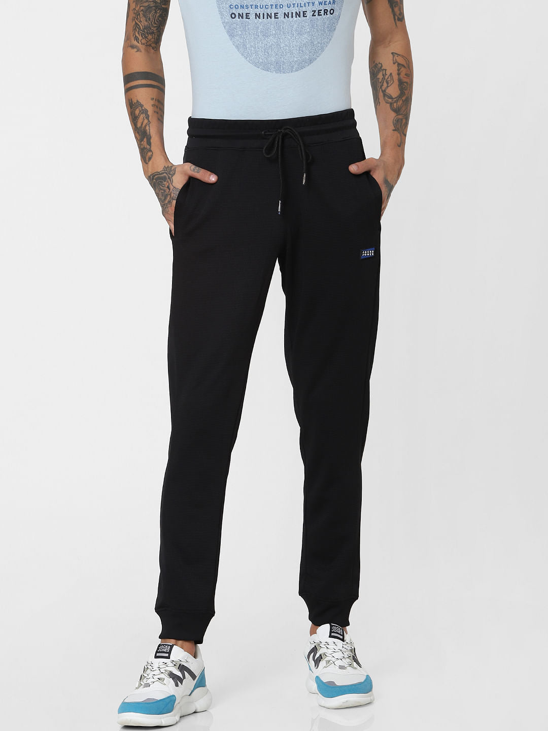 Black Mid Rise Textured Sweatpants