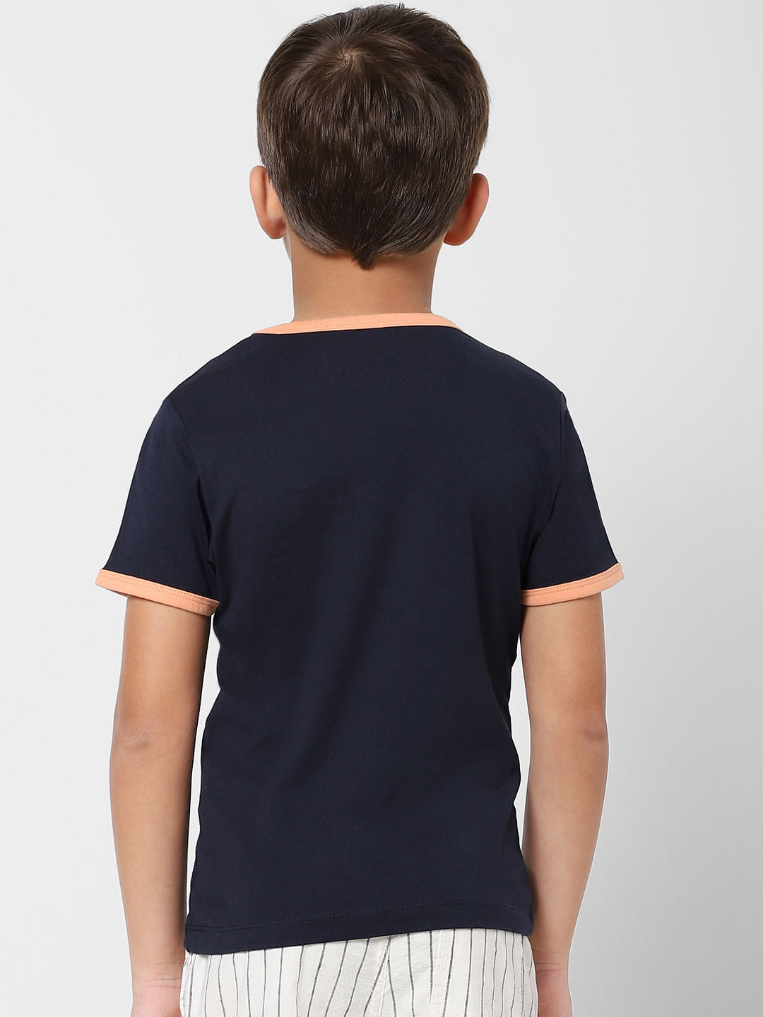 BOYS Navy Blue Contrast Tipping Crew Neck T-shirt