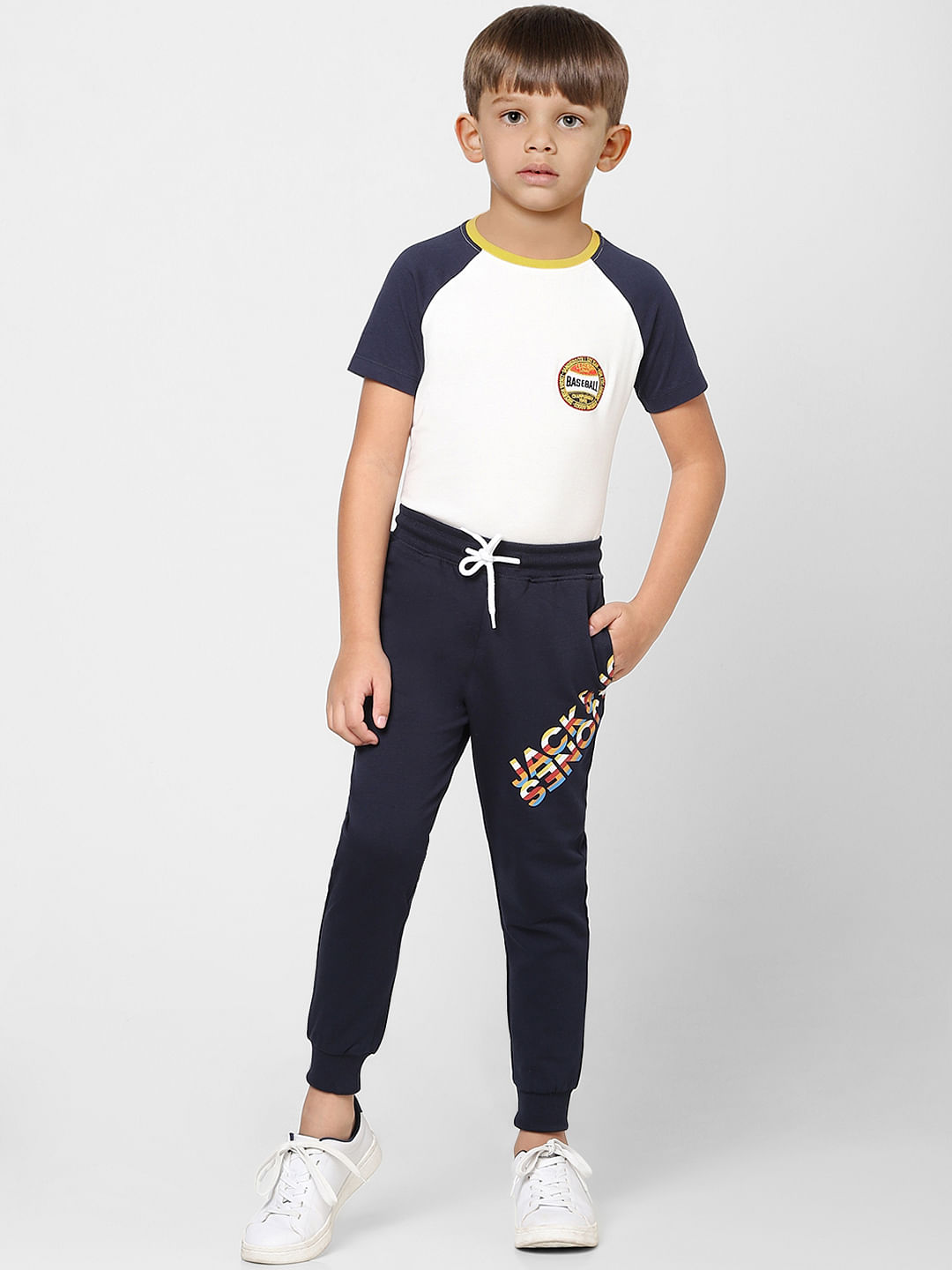 Boys Blue Low Rise Logo Print Sweatpants - 4/5Y