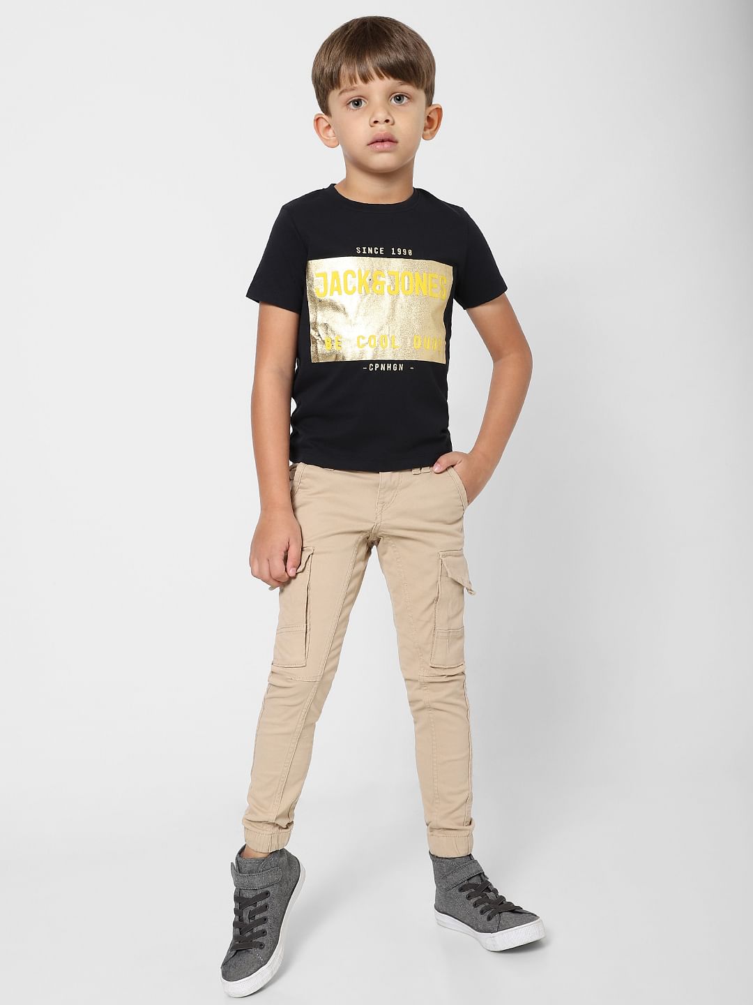 Boys Beige Low Rise Pants - 4/5Y