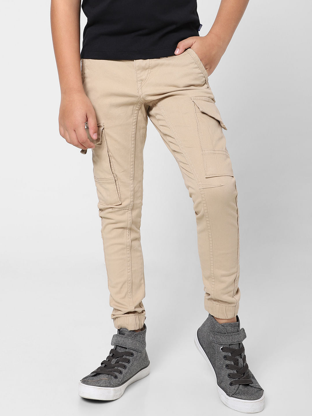 Boys Beige Low Rise Pants