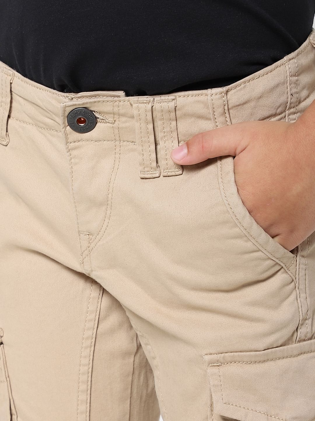 Boys Beige Low Rise Pants