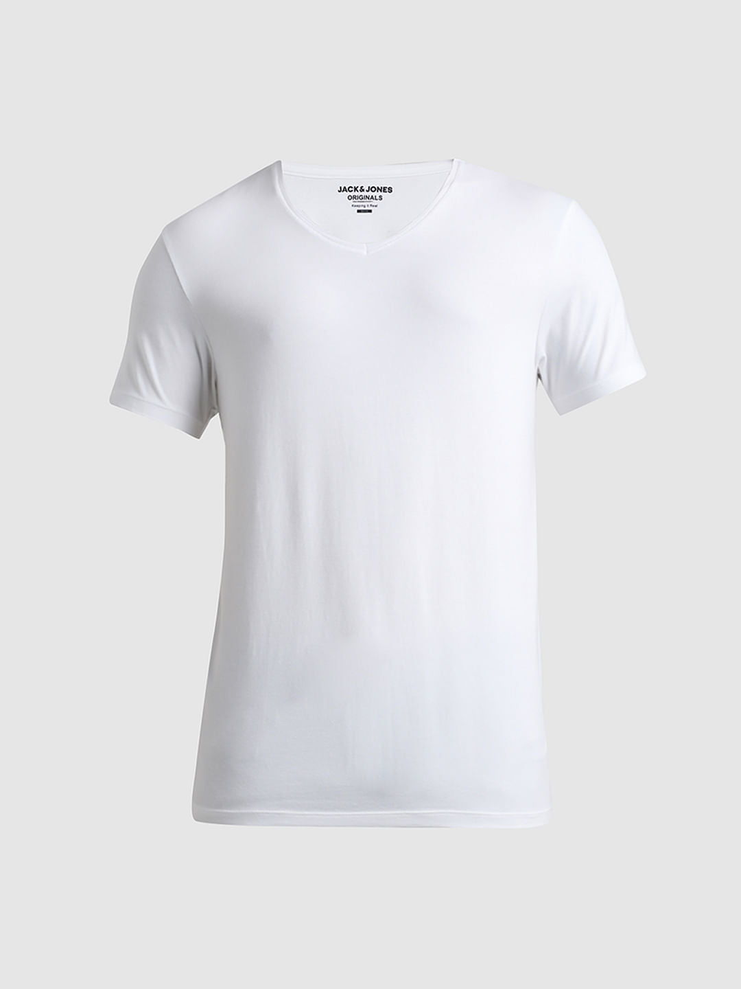White Solid V-Neck T-shirt