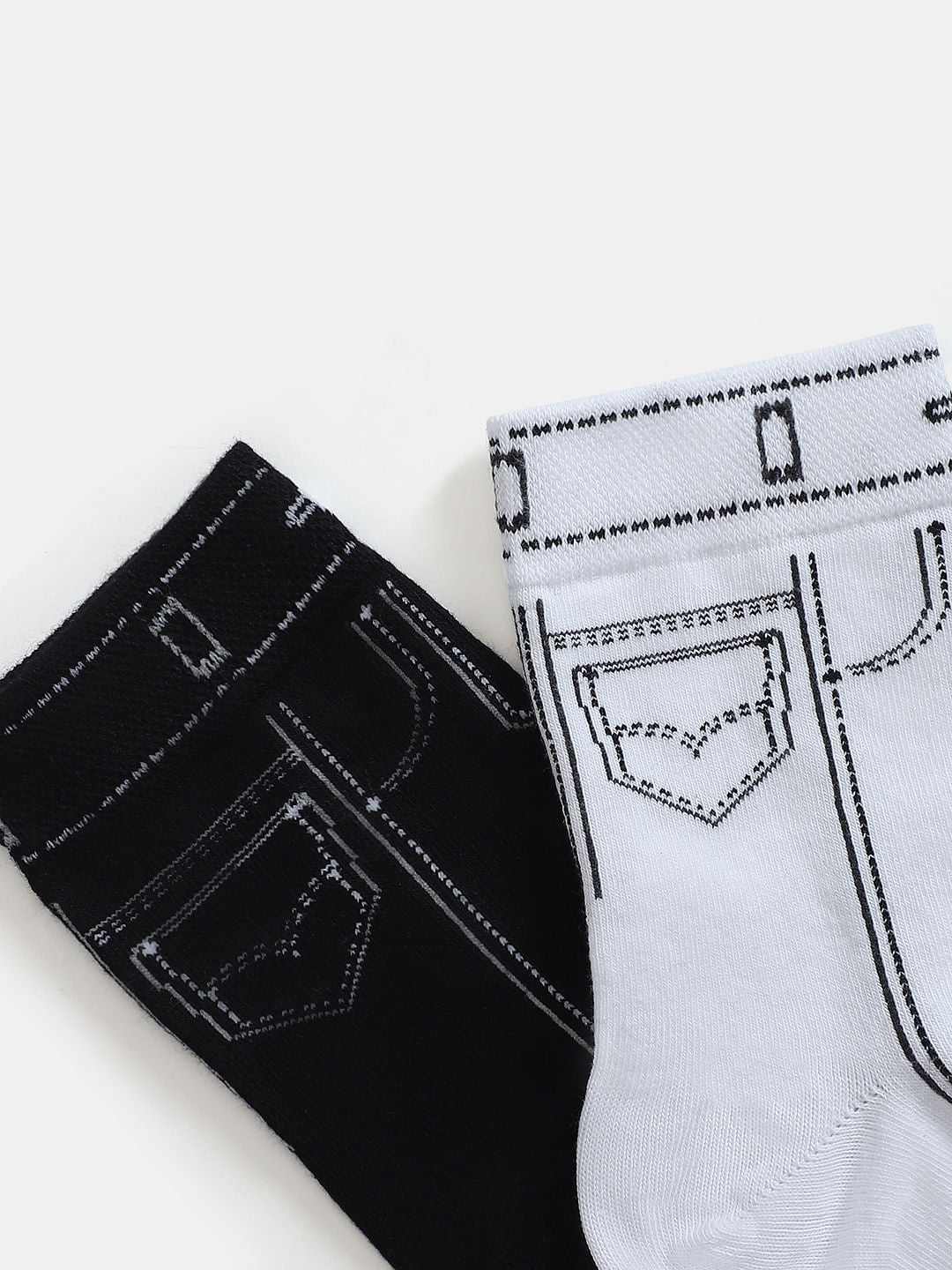 Pack Of 2 Mid-Length Denim Style Socks - Black & White