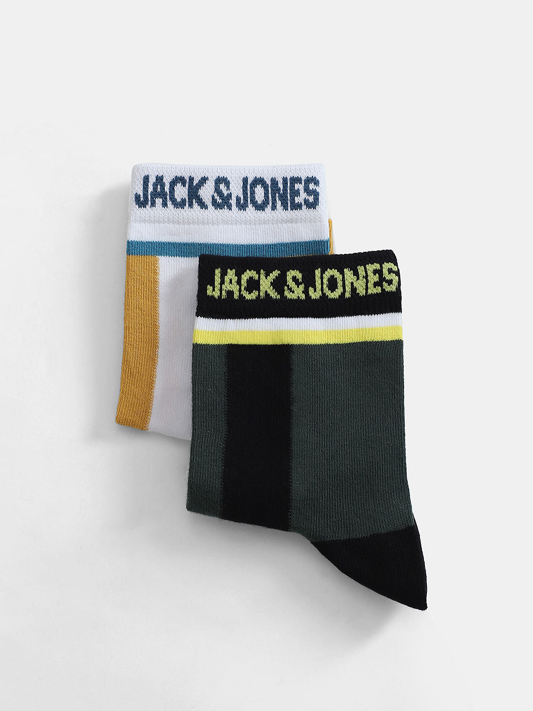 Pack Of 2 Mid-Length Striped Socks - Green & Yellow
