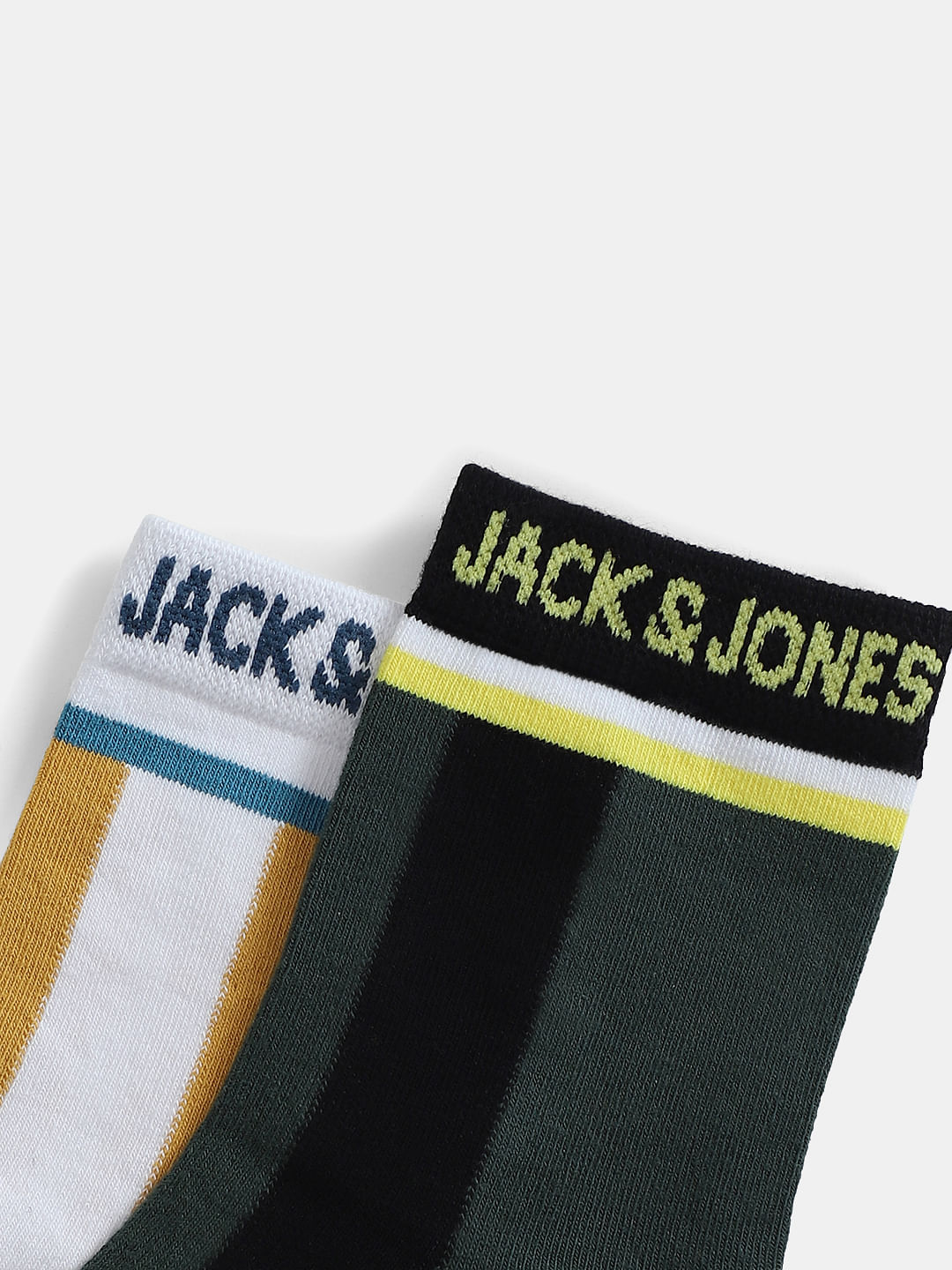 Pack Of 2 Mid-Length Striped Socks - Green & Yellow