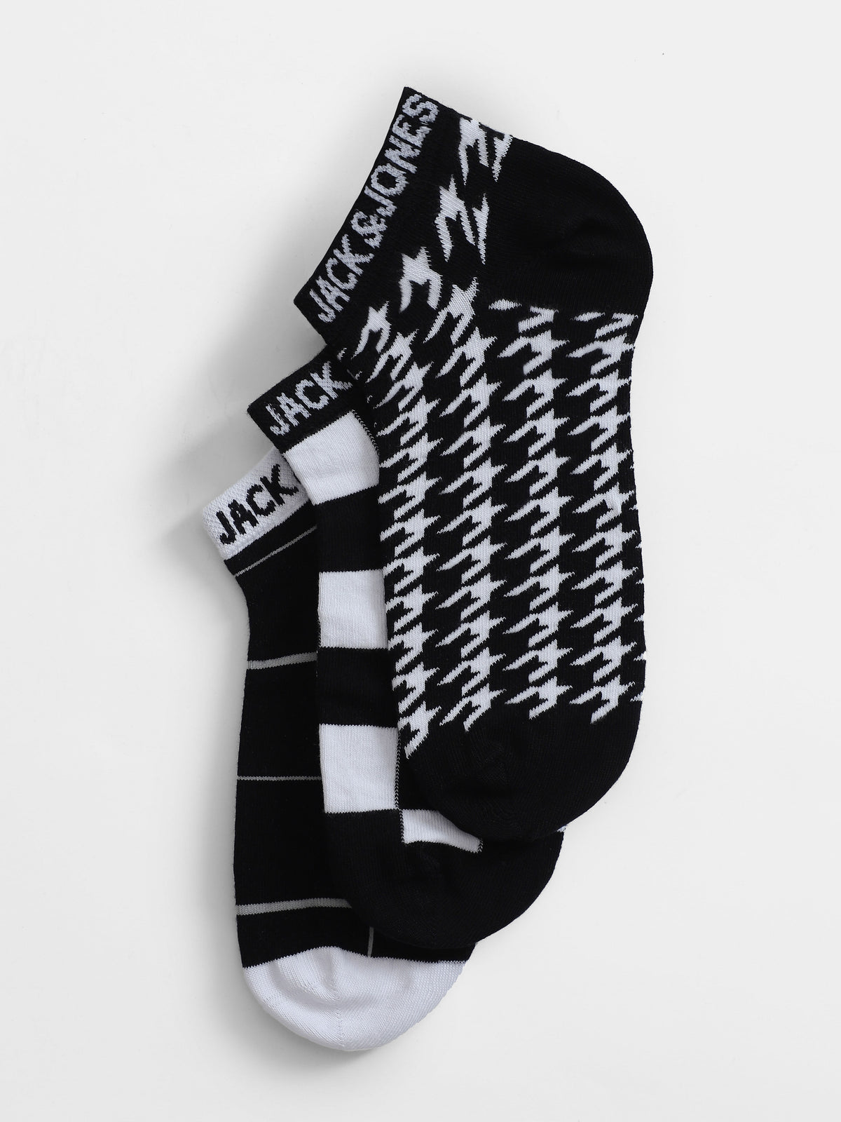 Pack of 3 Monochrome Ankle Length Socks - Black & White - ONE
