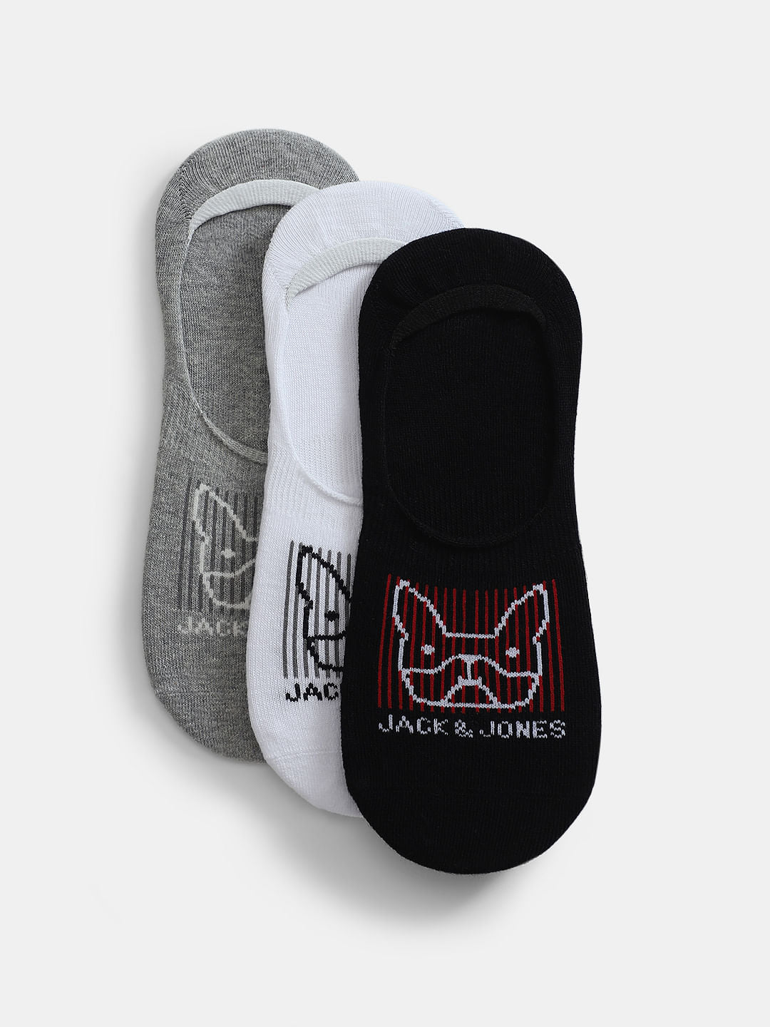 Pack of 3 No-Show Socks - Black, White & Grey - ONE