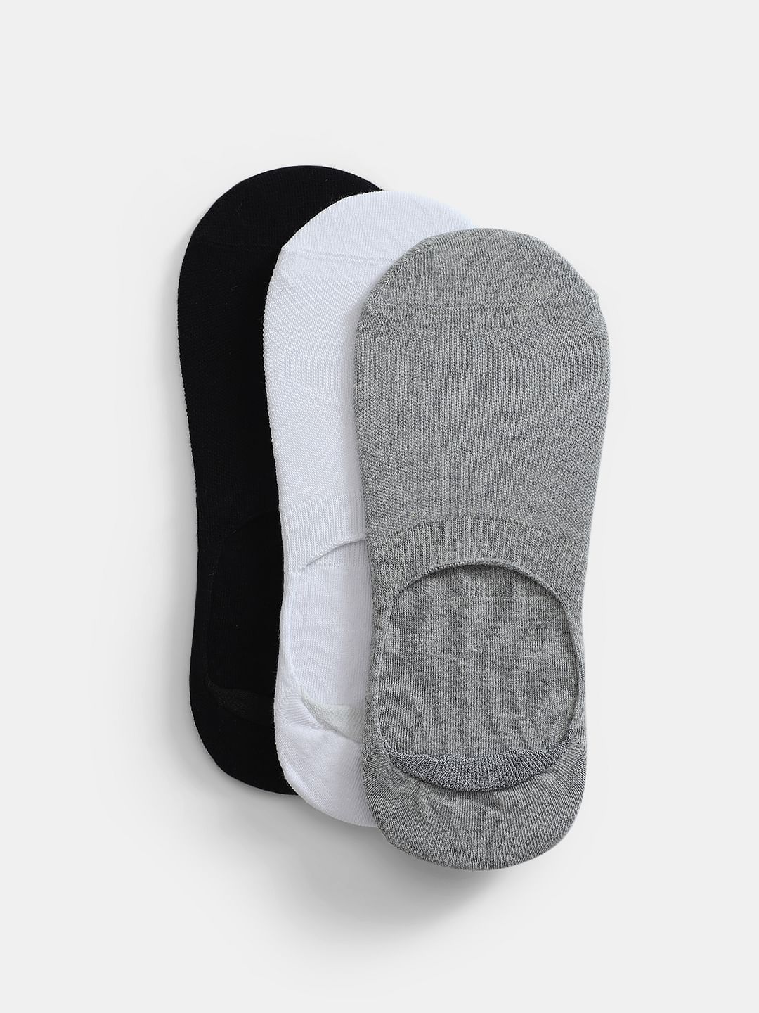 Pack of 3 Solid No-Show Socks - Black, White & Grey
