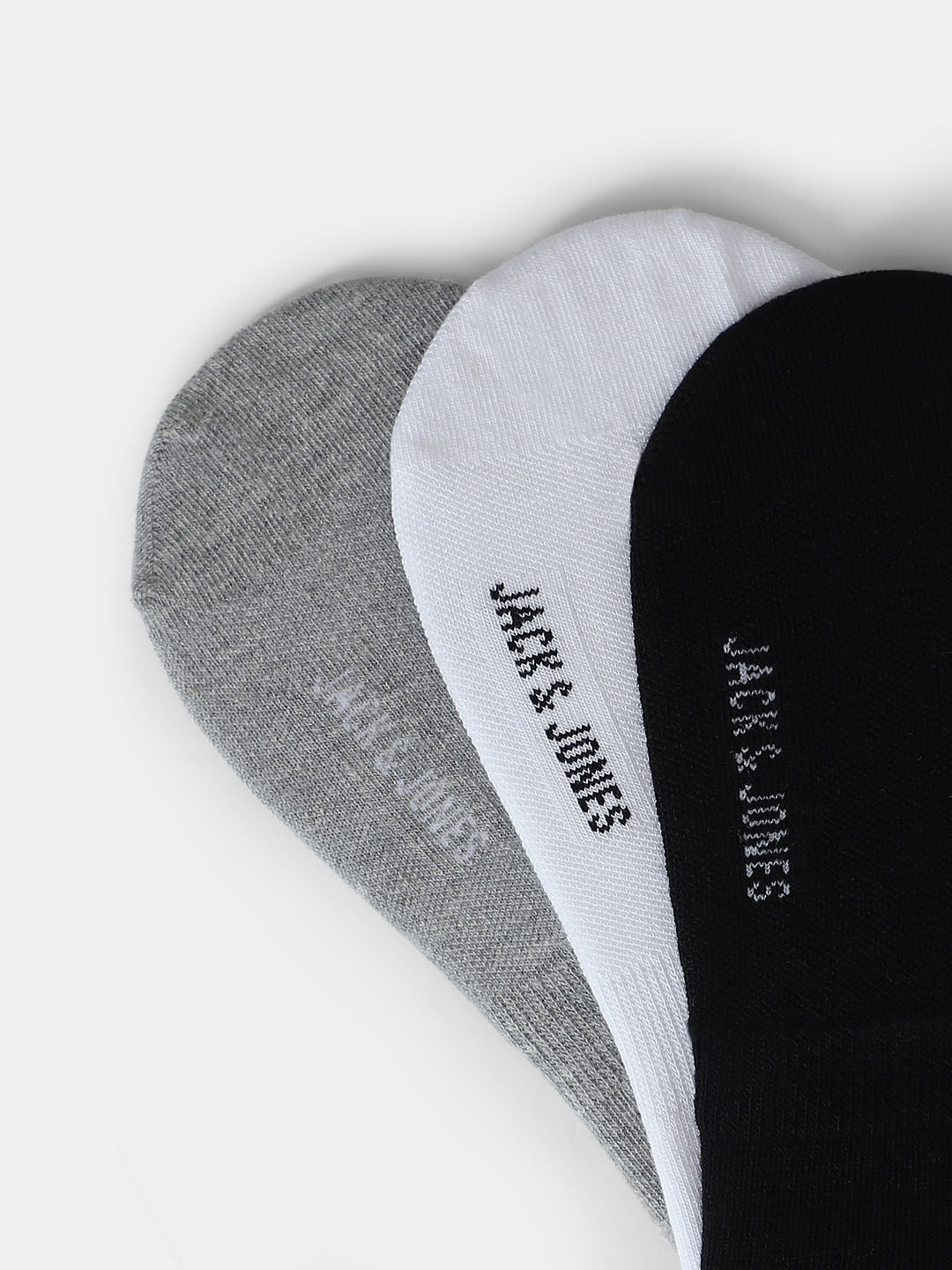 Pack of 3 Solid No-Show Socks - Black, White & Grey