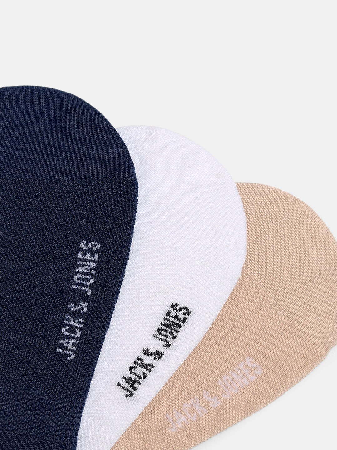 Pack of 3 No Show Socks - Light Brown, White, Blue