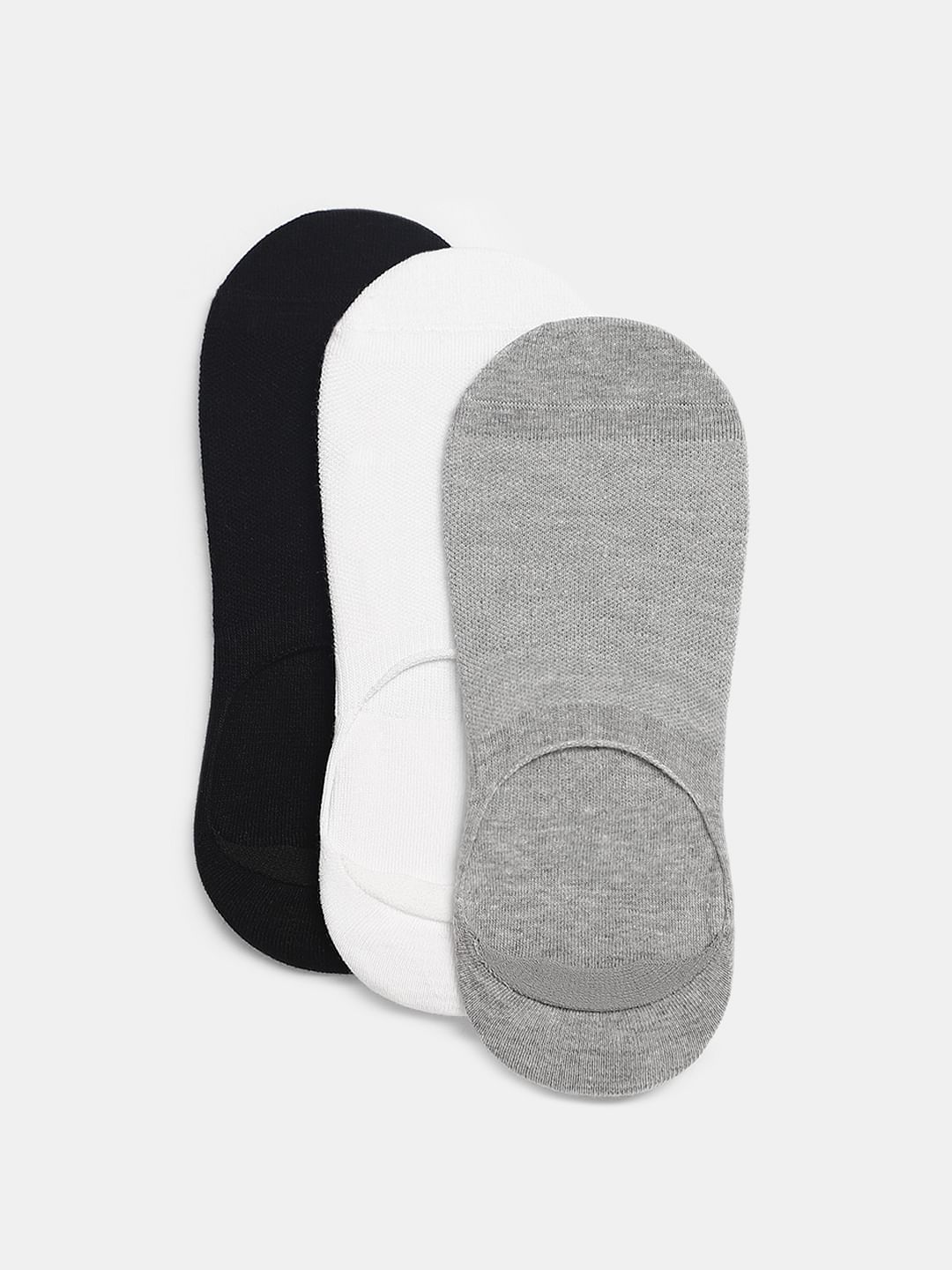 Pack Of 3 White No Show Socks - Grey, White & Black - ONE