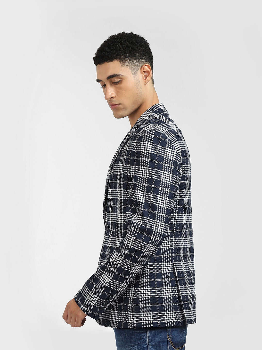 Blue Check Print Blazer