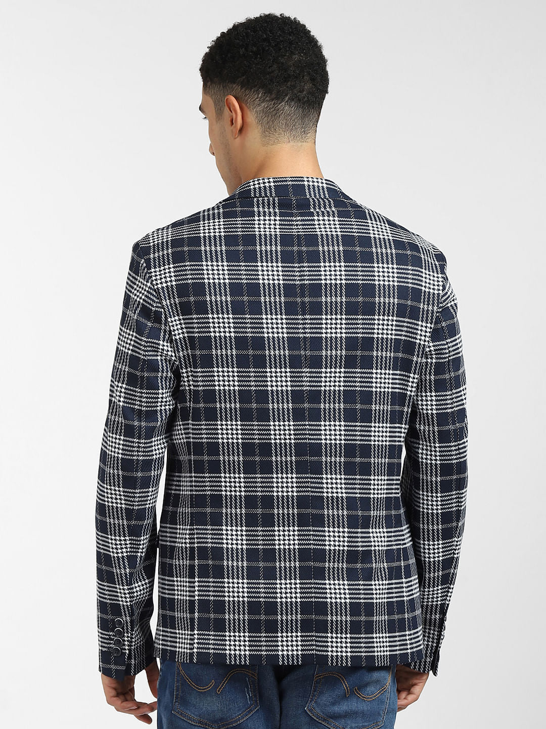 Blue Check Print Blazer