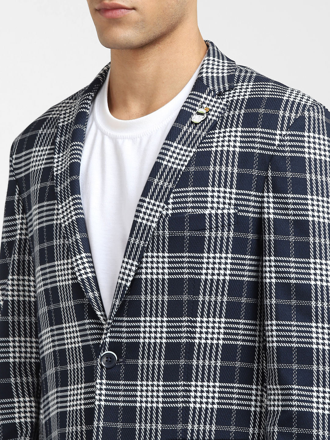 Blue Check Print Blazer