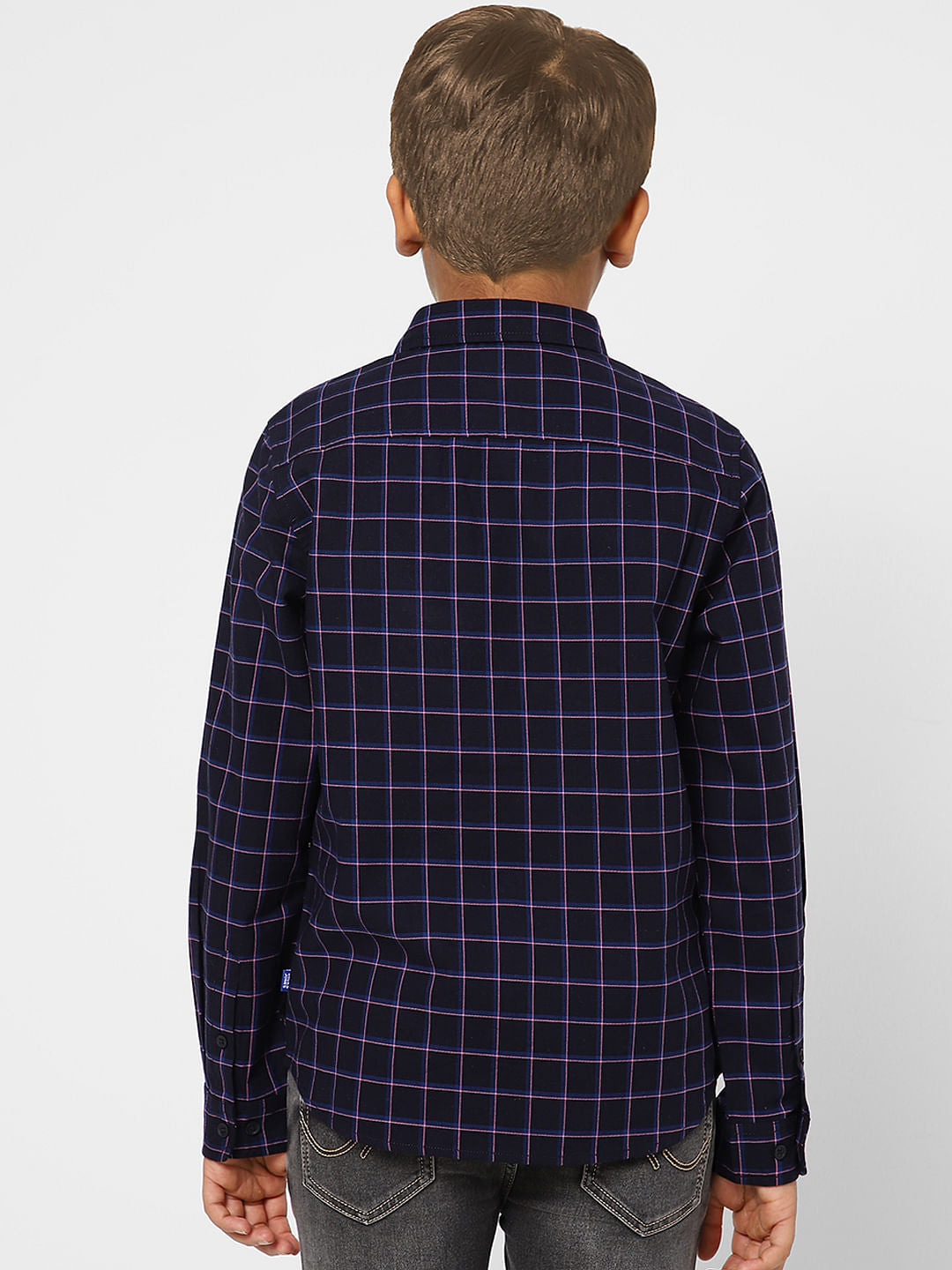 BOYS Navy Blue Check Full Sleeves Shirt