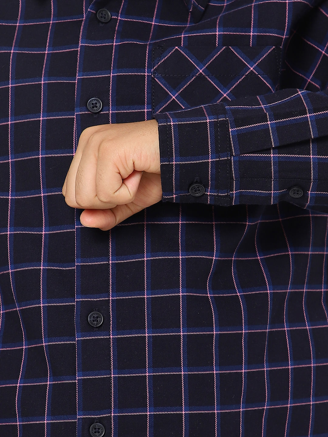 BOYS Navy Blue Check Full Sleeves Shirt