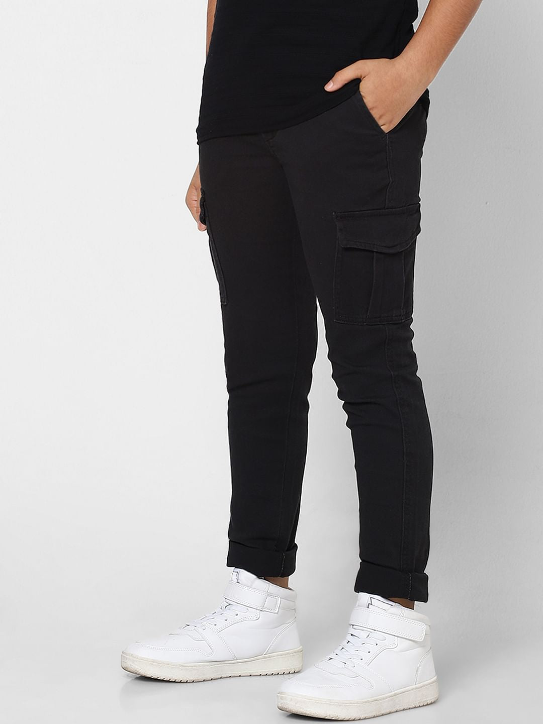 BOYS Black Low Rise Cotton Pants