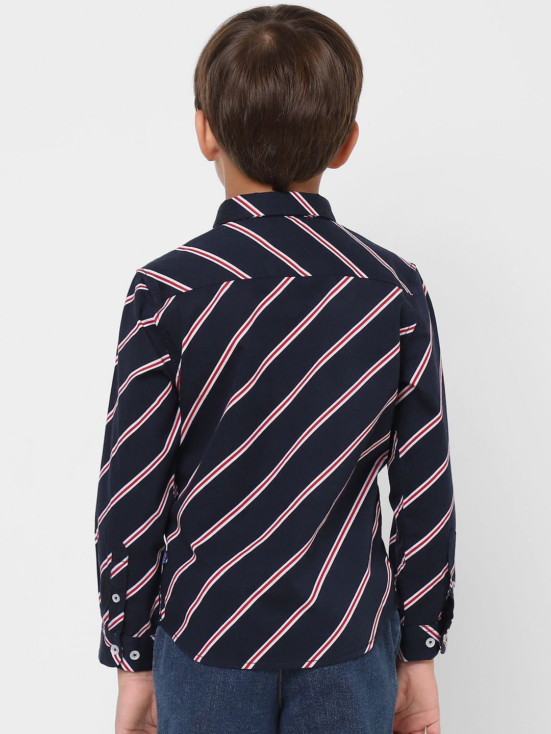 BOYS Navy Blue Striped Full Sleeves Shirt
