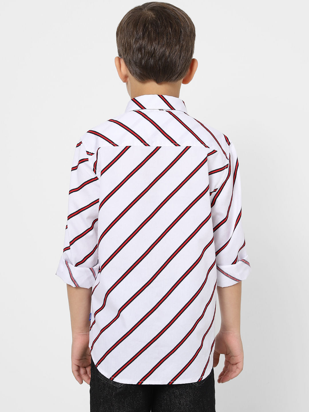 Boys White Striped Full Sleeves Shirt