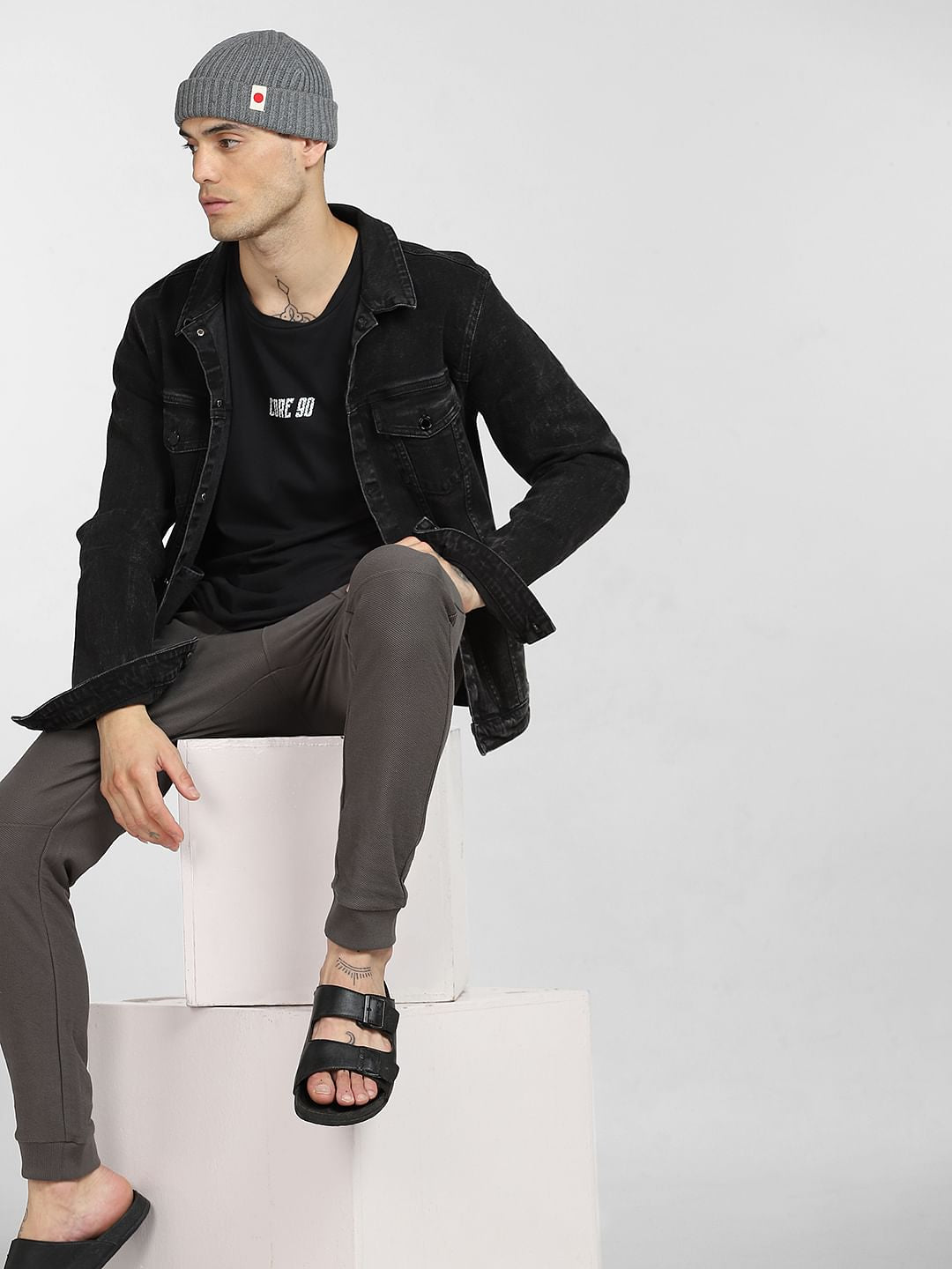 Dark Grey Mid Rise Twill Sweatpants