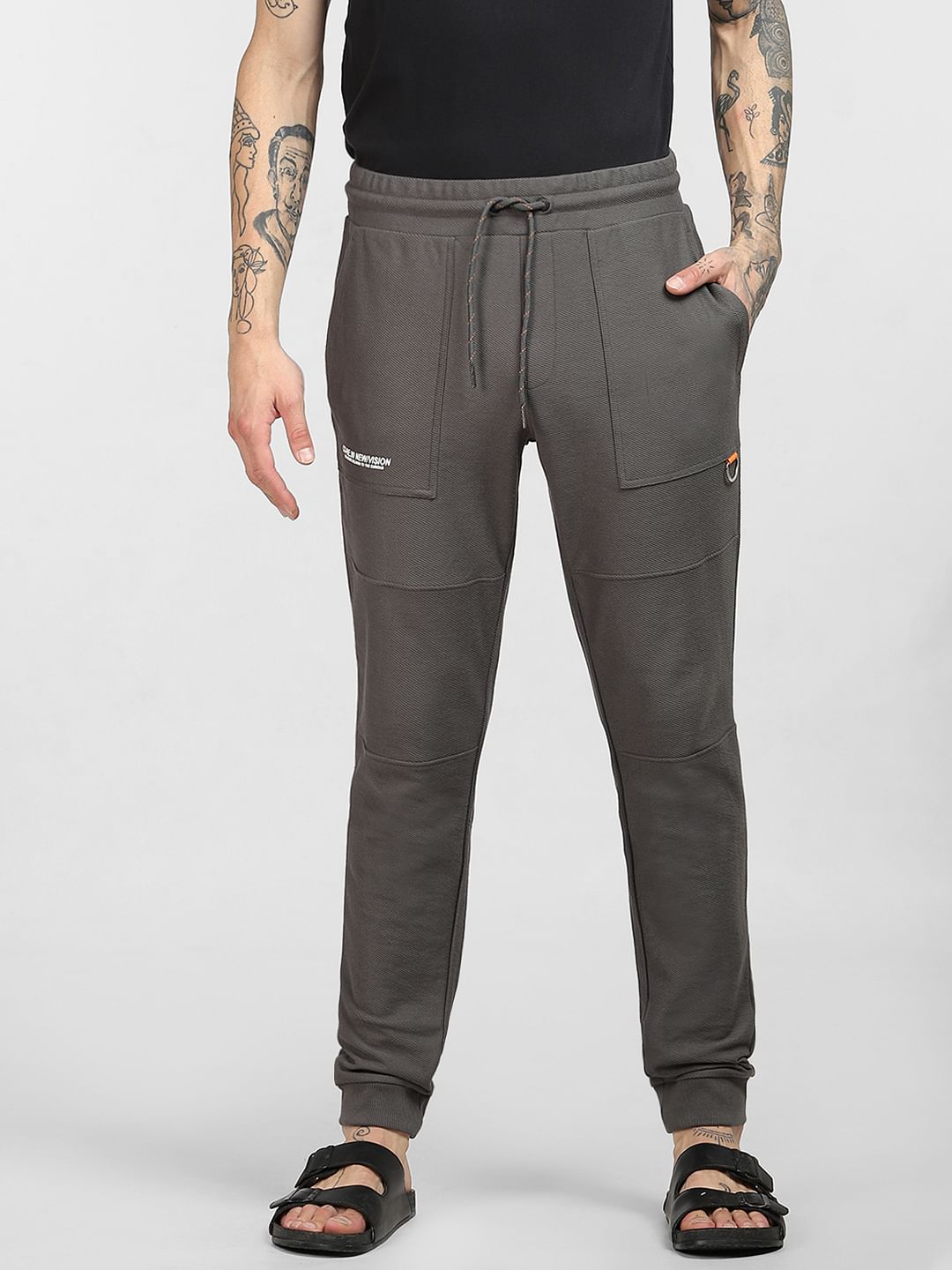 Dark Grey Mid Rise Twill Sweatpants