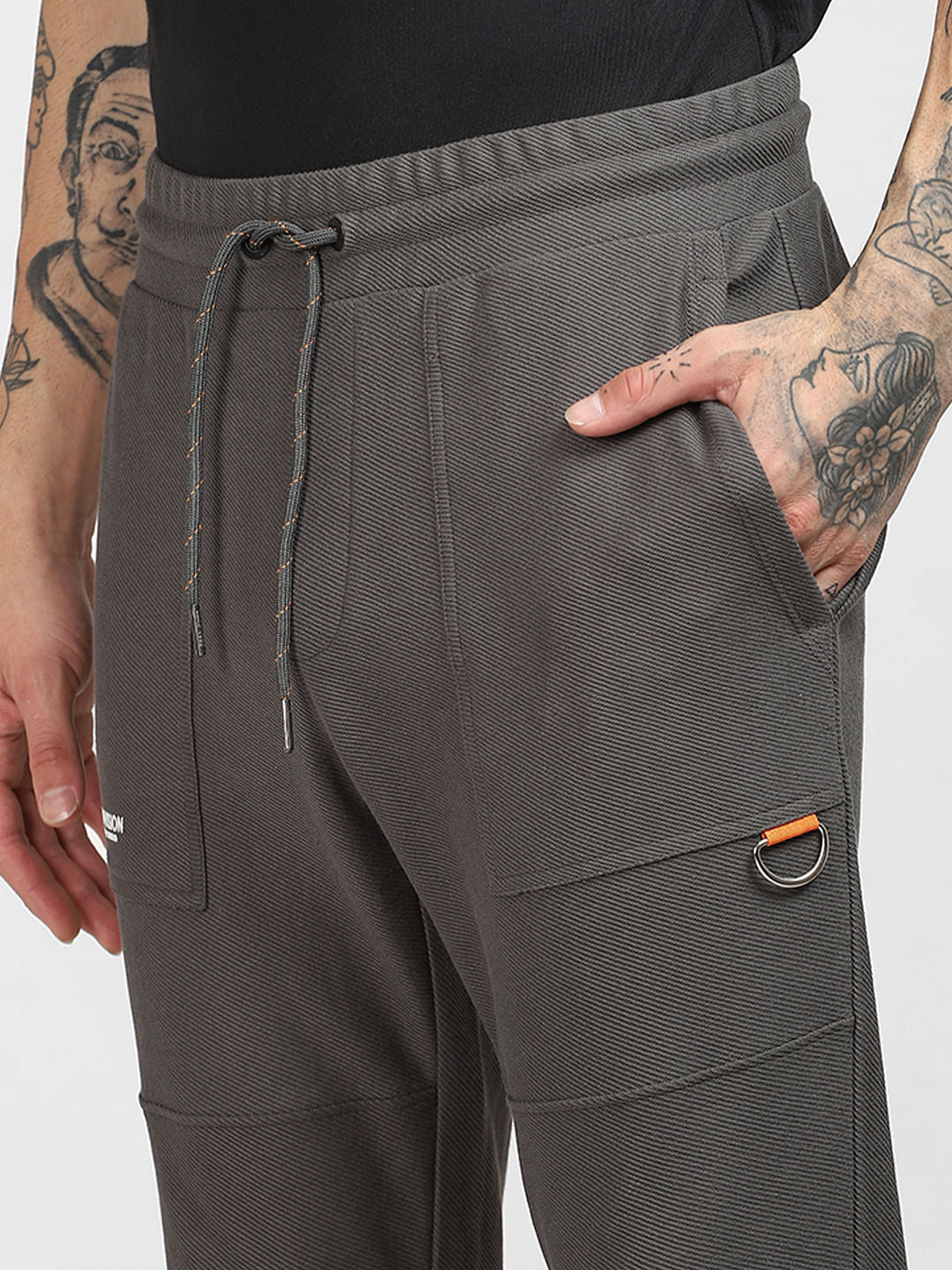 Dark Grey Mid Rise Twill Sweatpants
