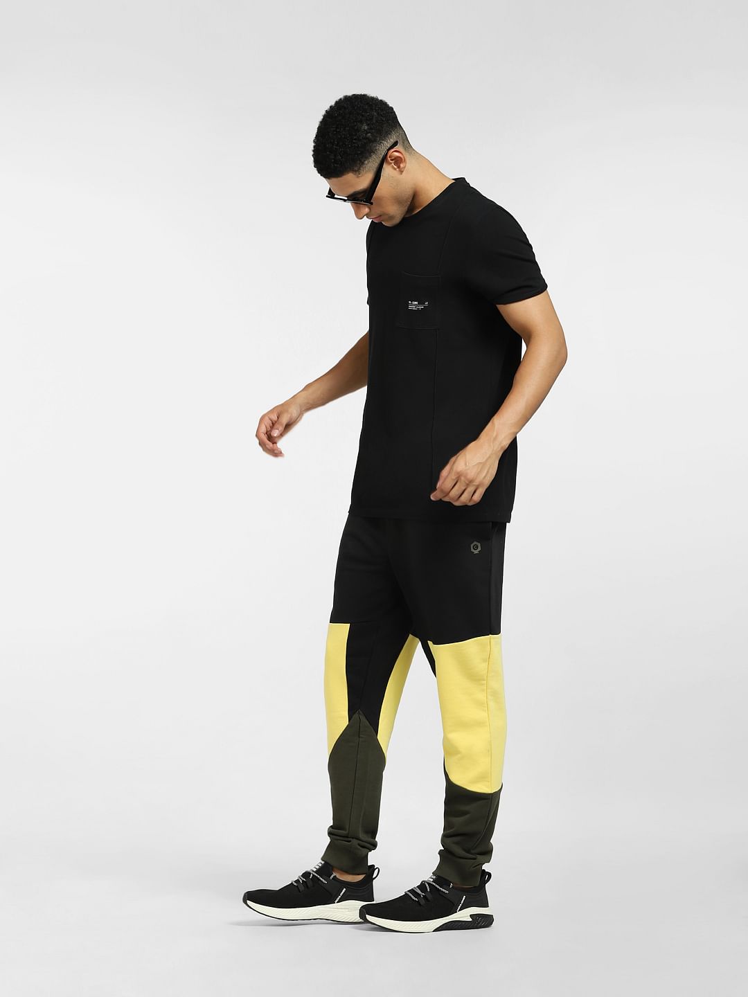 Black Mid Rise Colourblocked Sweatpants - S