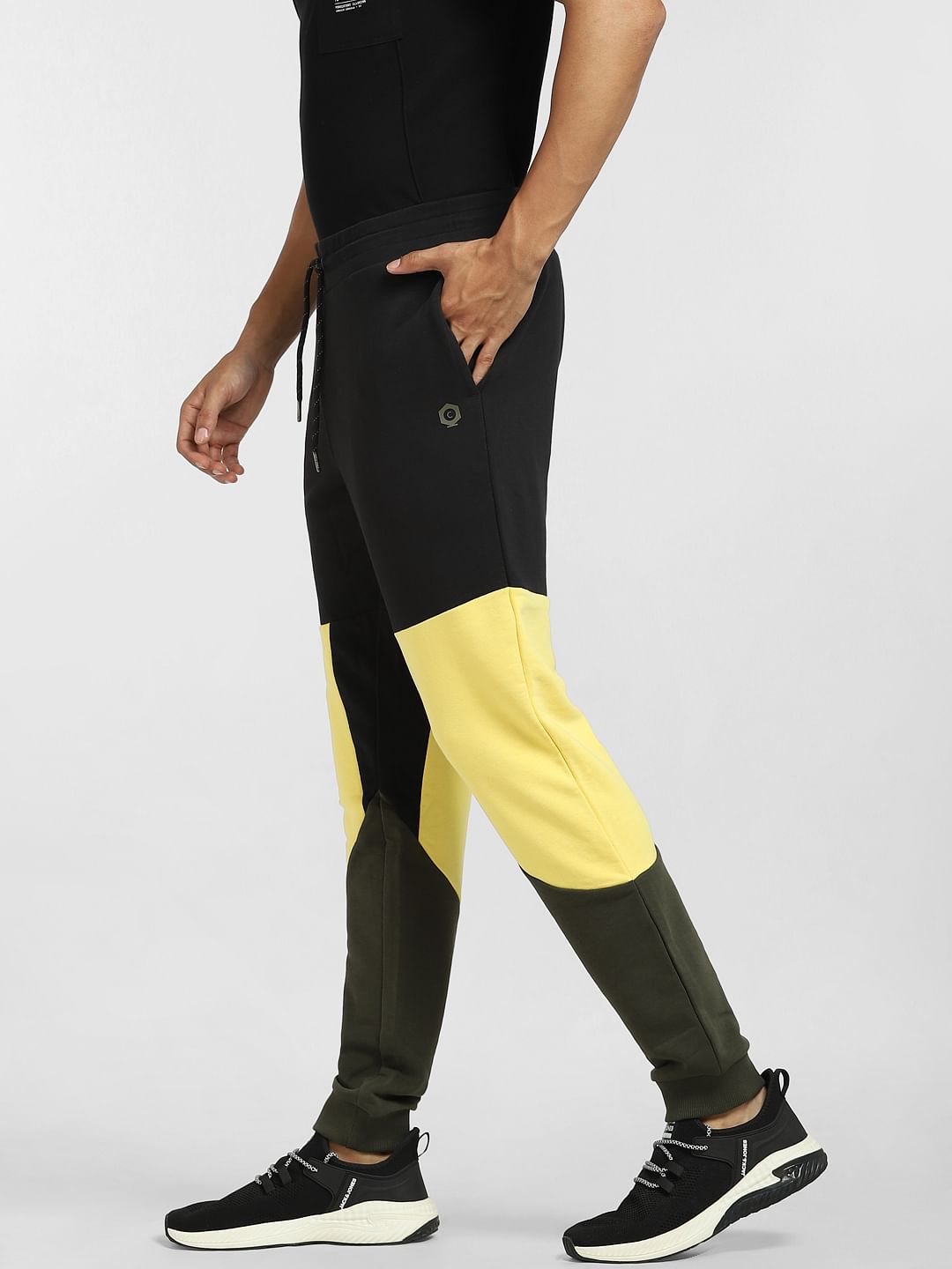 Black Mid Rise Colourblocked Sweatpants
