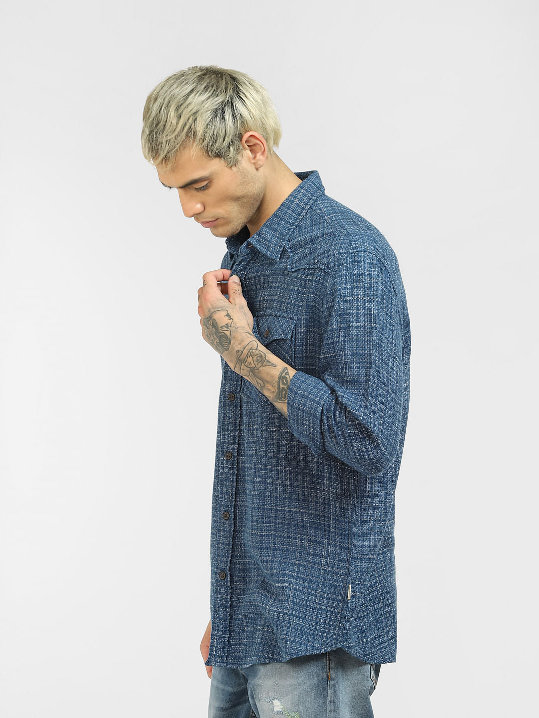 Blue Textured Full Sleeves Shirt