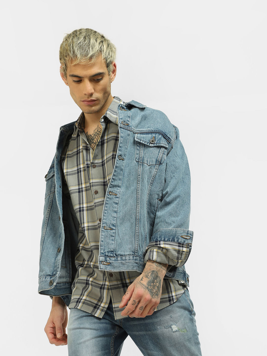 Grey Check Full Sleeves Shirt - S