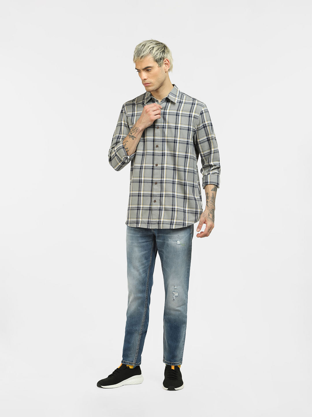 Grey Check Full Sleeves Shirt