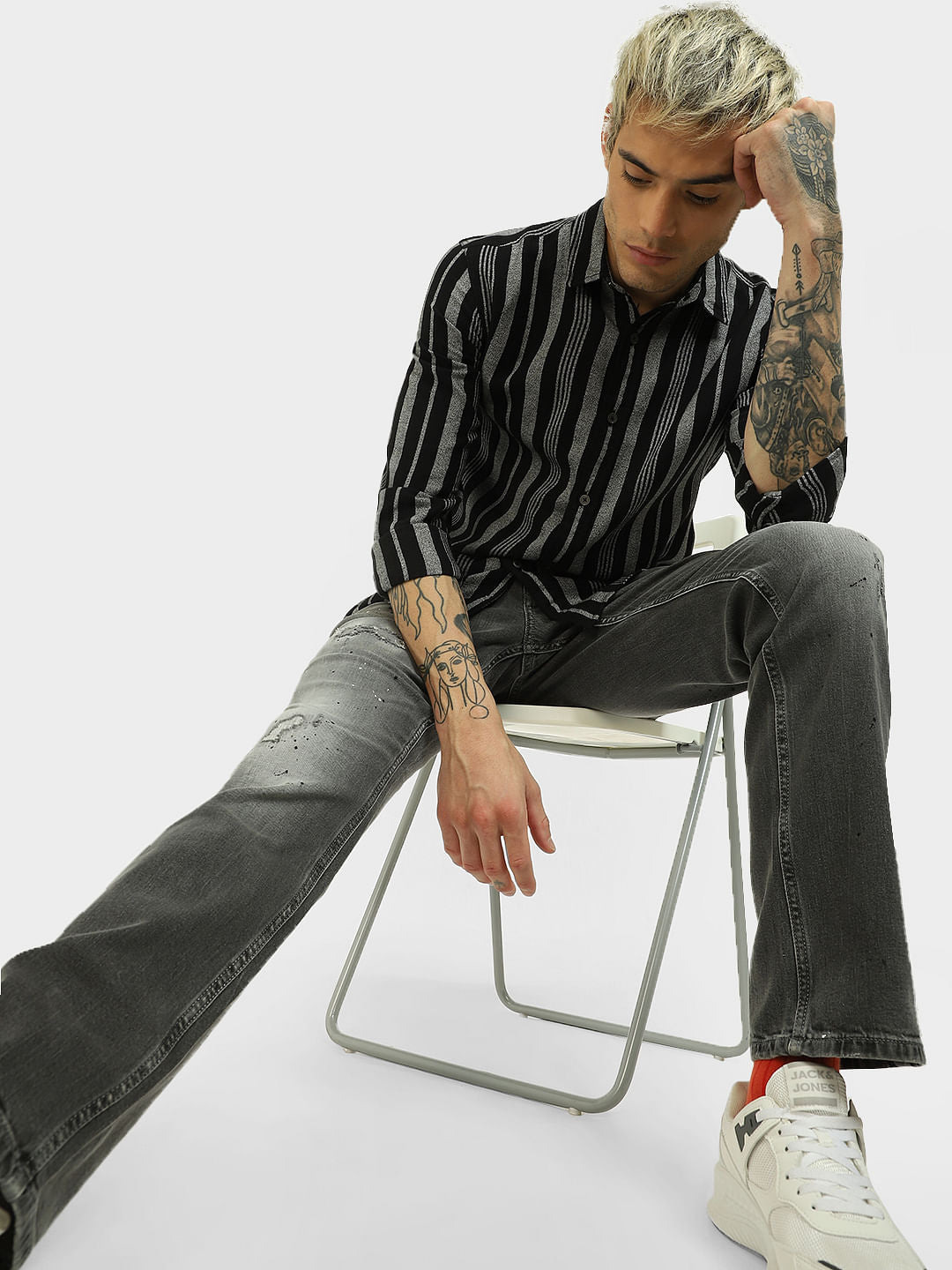 Black Striped Full Sleeves Shirt - S