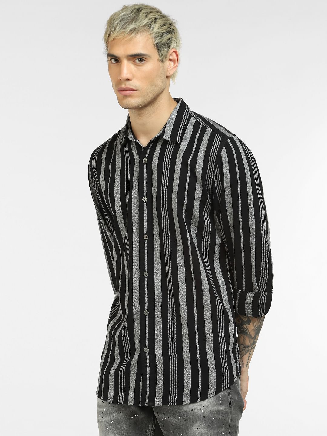 Black Striped Full Sleeves Shirt
