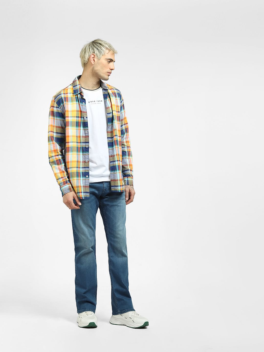 Yellow Checked Full Sleeves Shirt - S