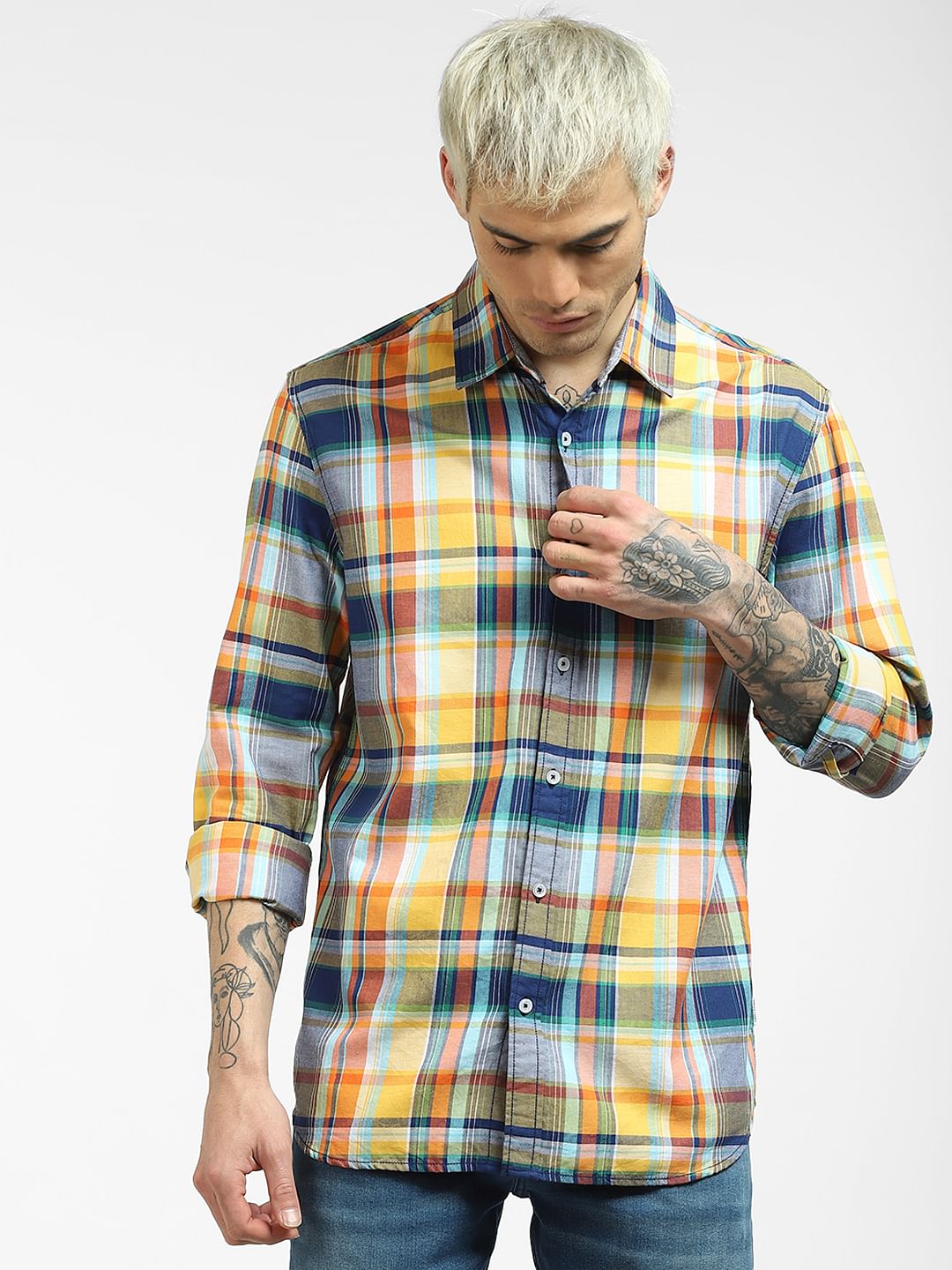 Yellow Checked Full Sleeves Shirt