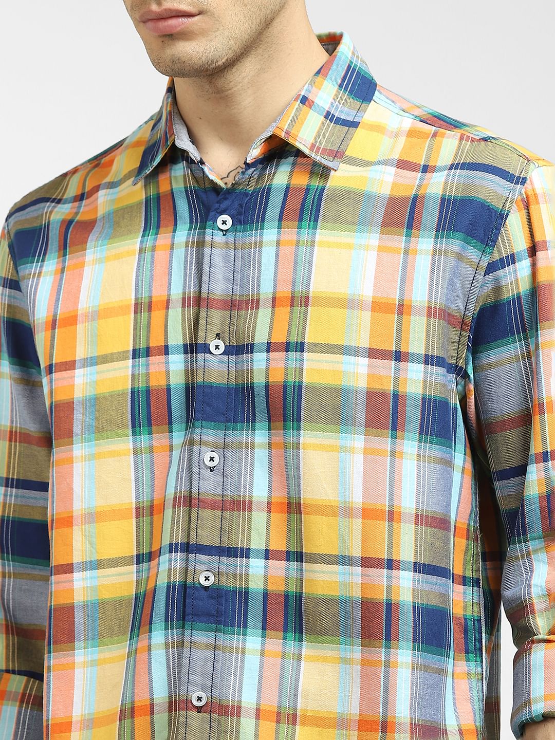 Yellow Checked Full Sleeves Shirt