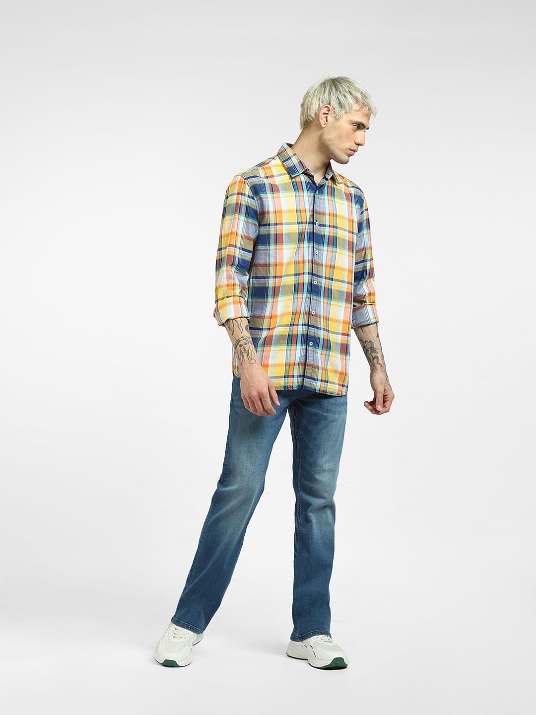Yellow Checked Full Sleeves Shirt