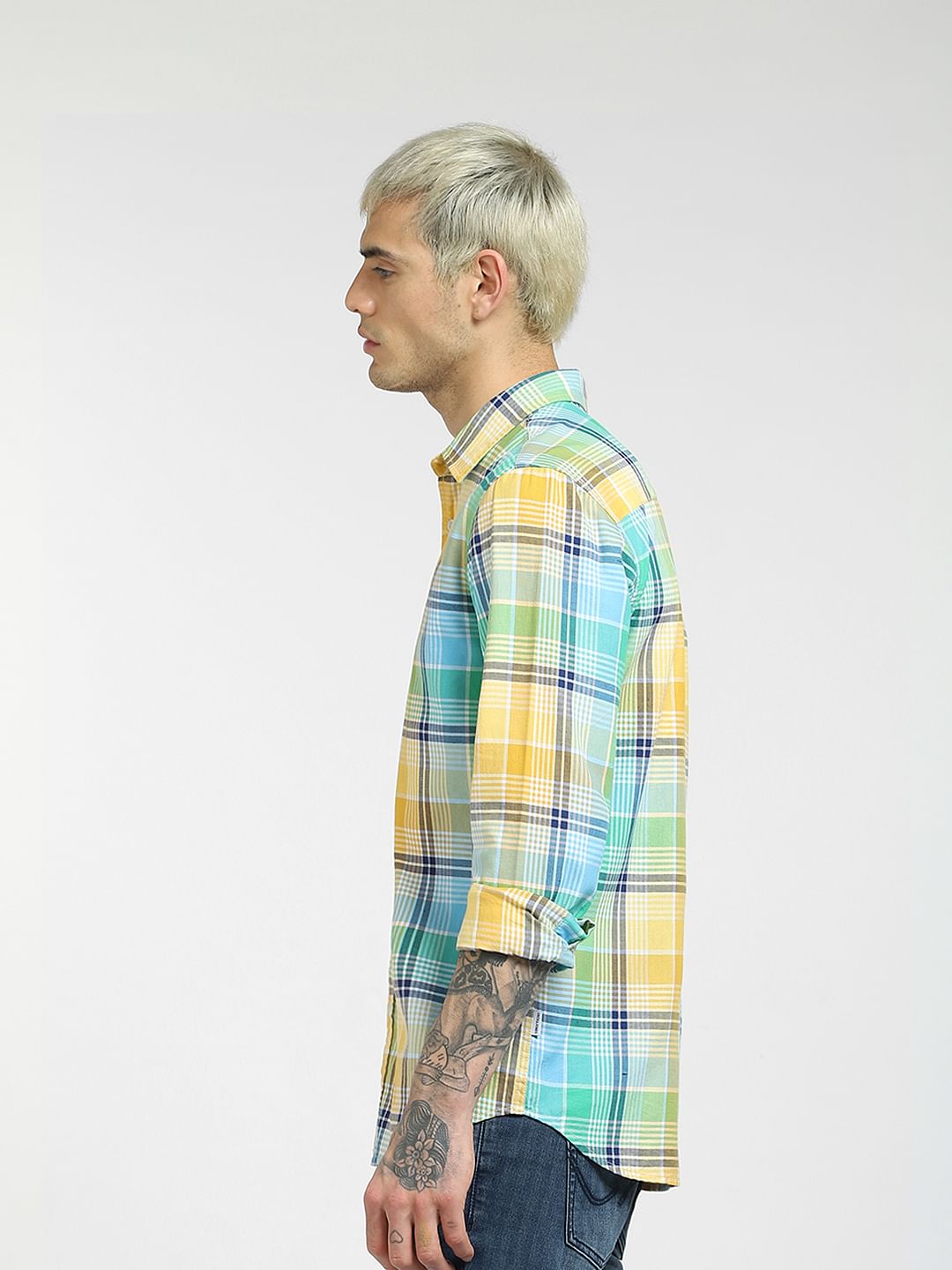Green Checked Full Sleeves Shirt