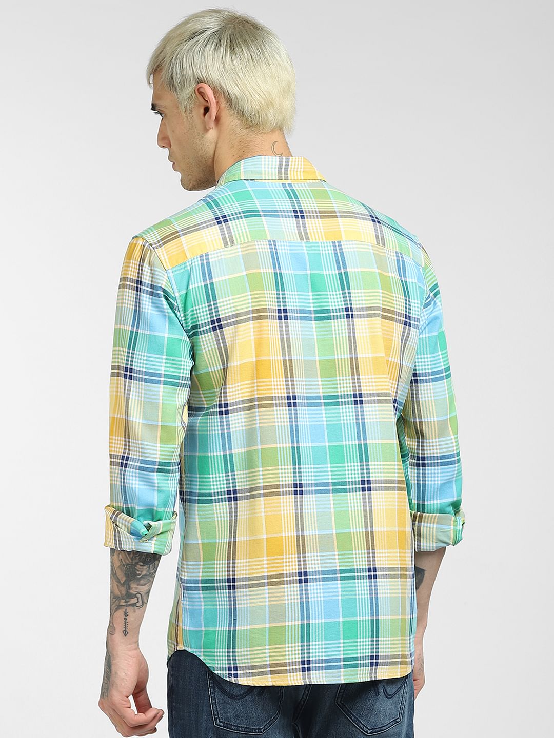Green Checked Full Sleeves Shirt