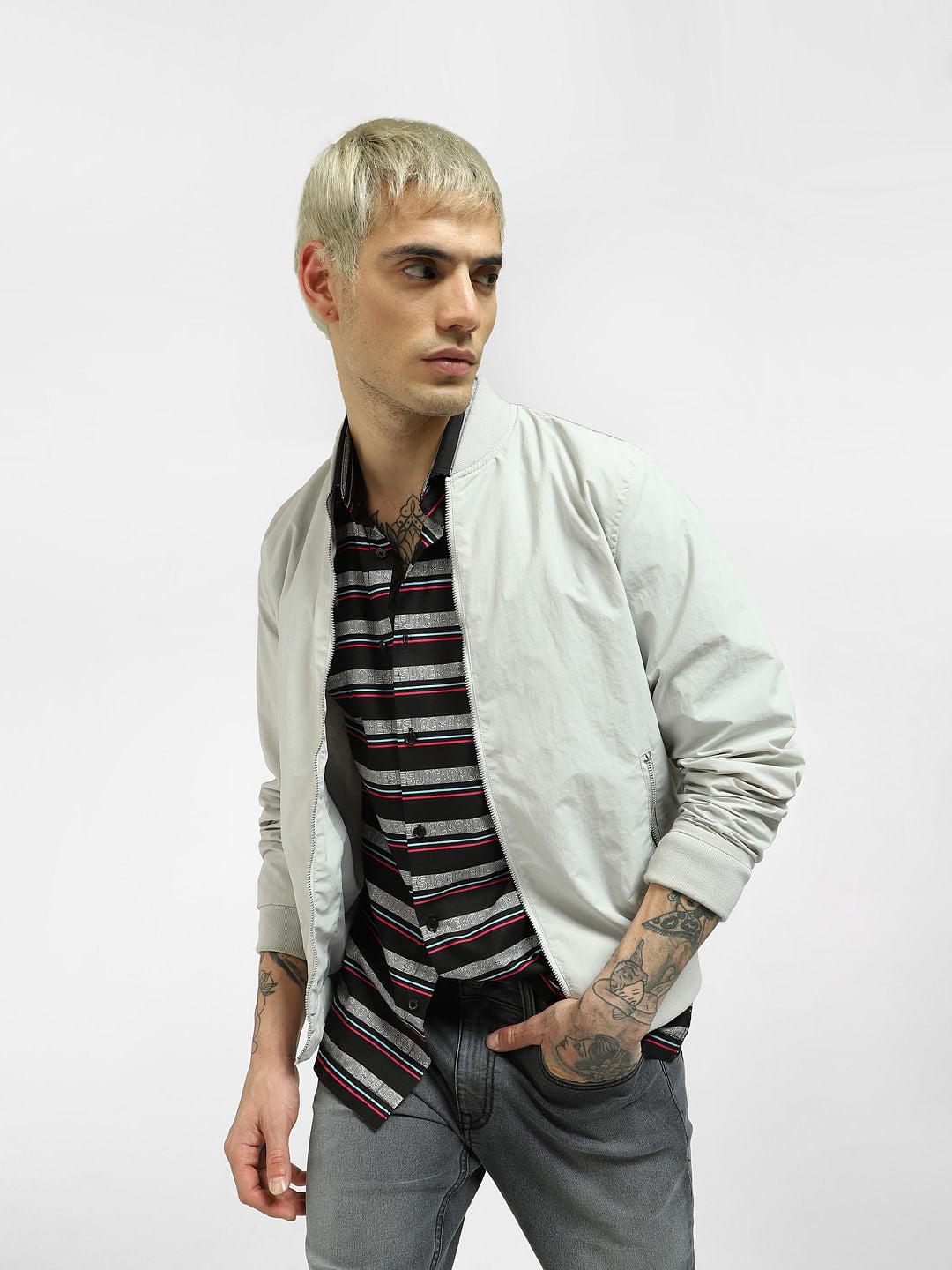 Black Horizontal Stripe Half Sleeves Shirt - S