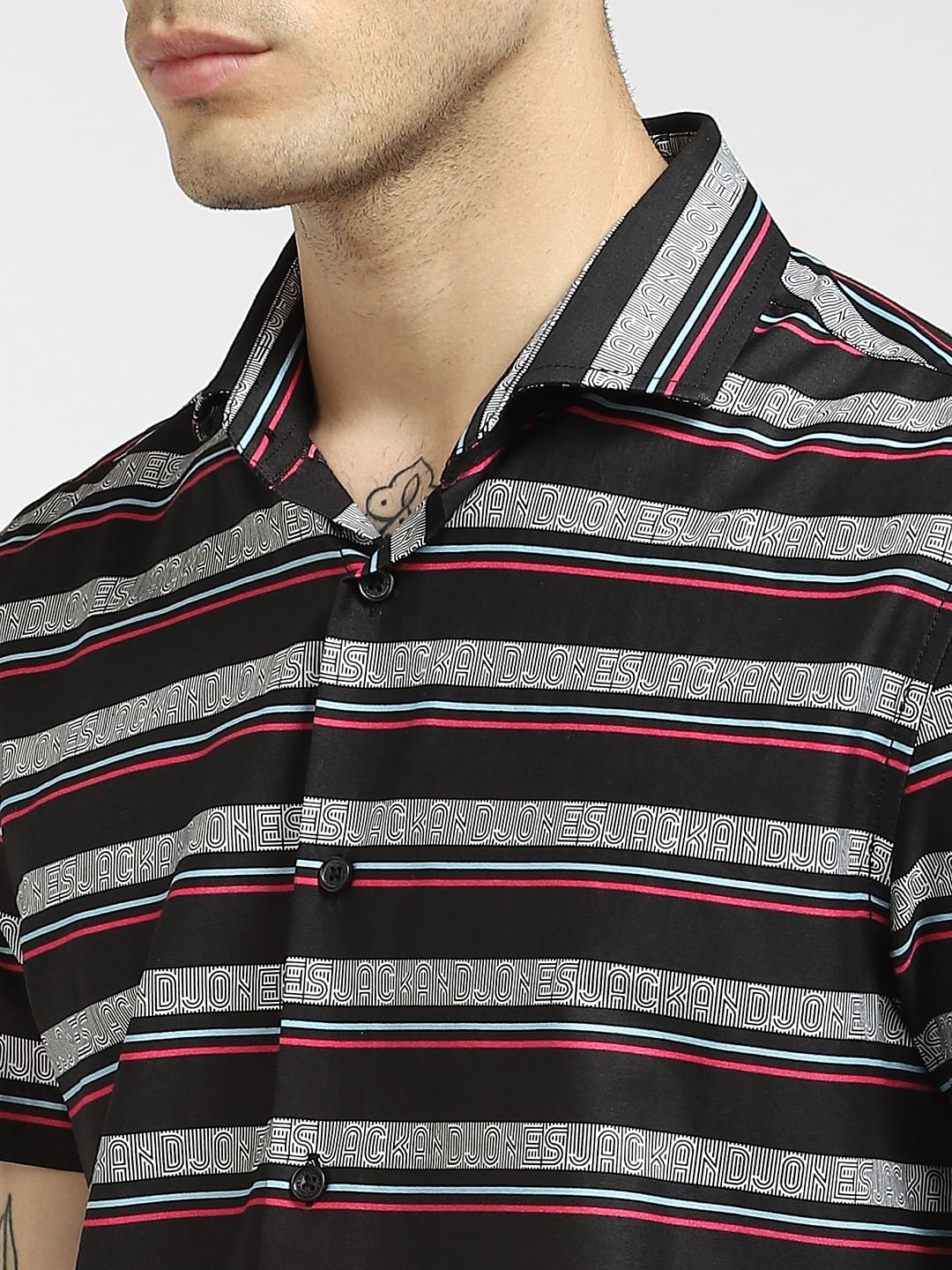 Black Horizontal Stripe Half Sleeves Shirt